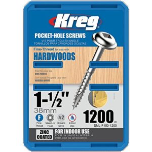 Kreg 1-1/2 #7 Fine WH Zinc Pocket Screw – 1200ct